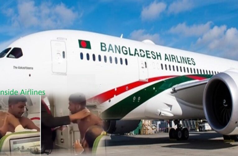 Shirtless Man fighting with co passenger in a Bangladesh Airlines Boeing 777